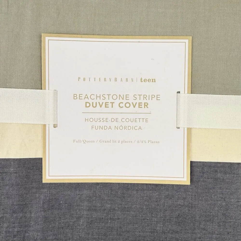 Pottery Barn Teen Beachstone Stripe Duvet Cover FULL/QUEEN & 2 STD Shams Gray